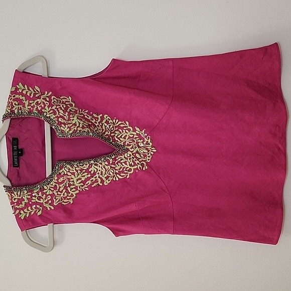 Lafayette148 Pink 100% Linen Beaded Embroidered Tailored Sleeveless Blouse SZ 8 - Picture 2 of 12